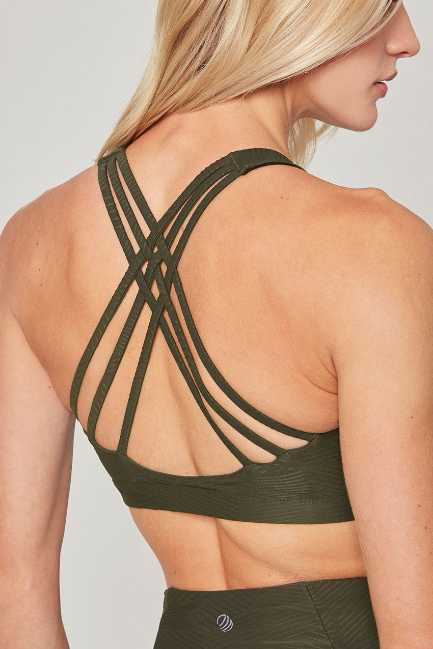 Tangent Strappy Medium Support Bra - Moss Geo