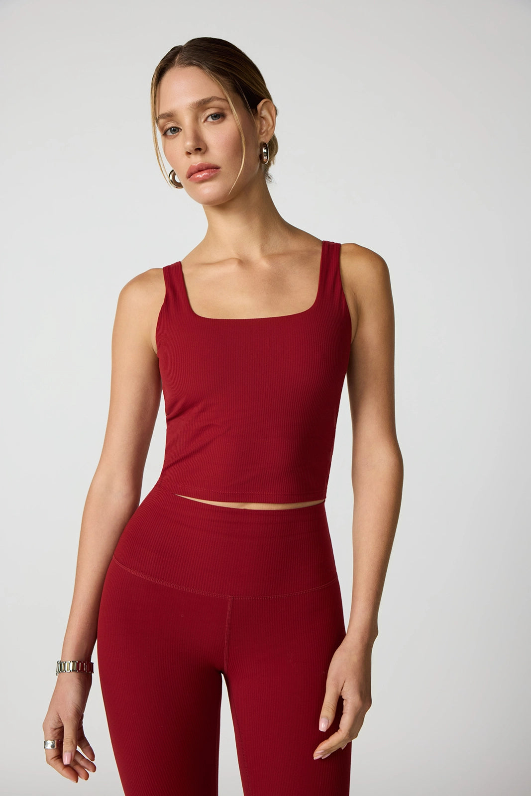Ribbed Crop Tank with Support - Merlot