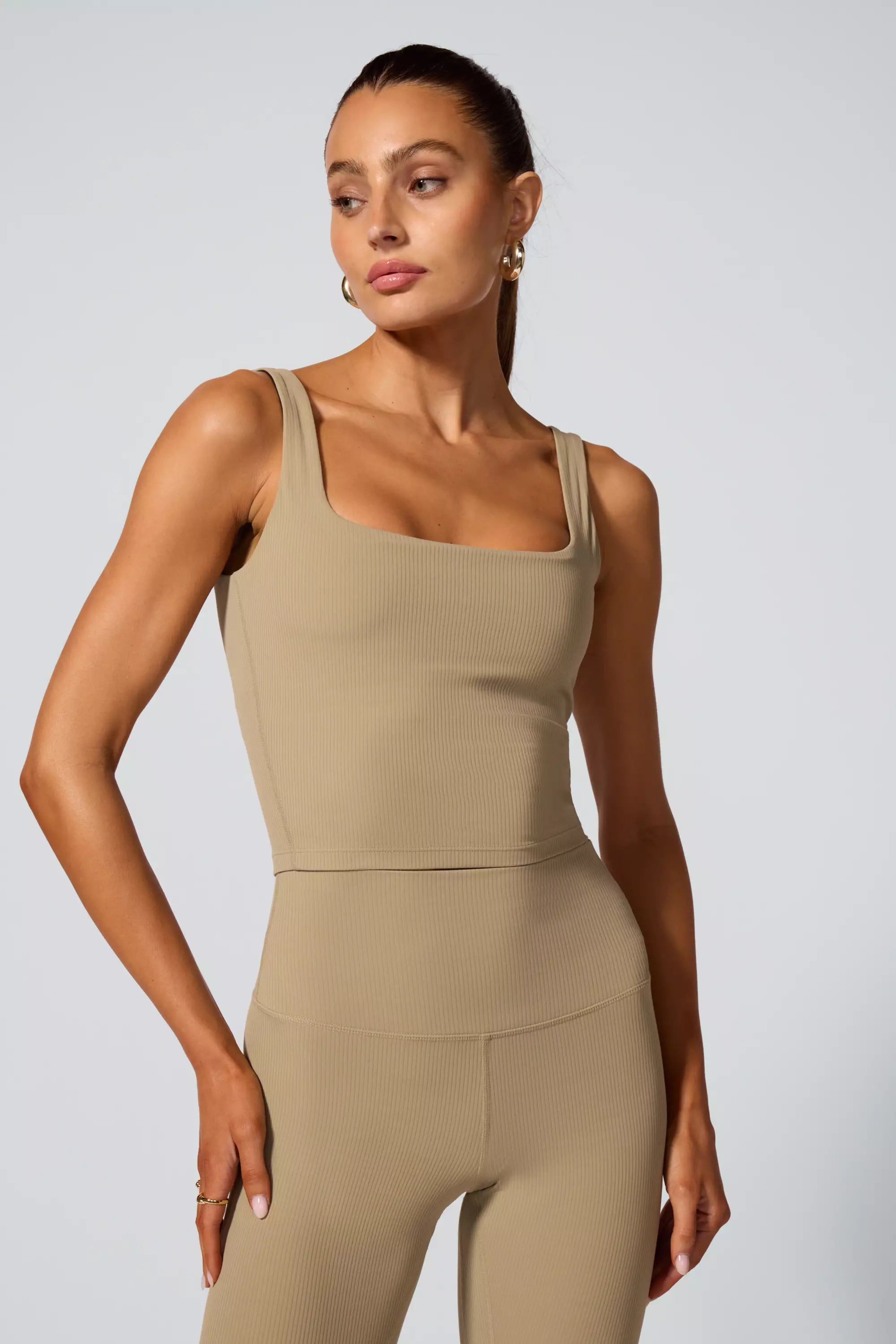 Ribbed Crop Tank with Support - Silver Sage