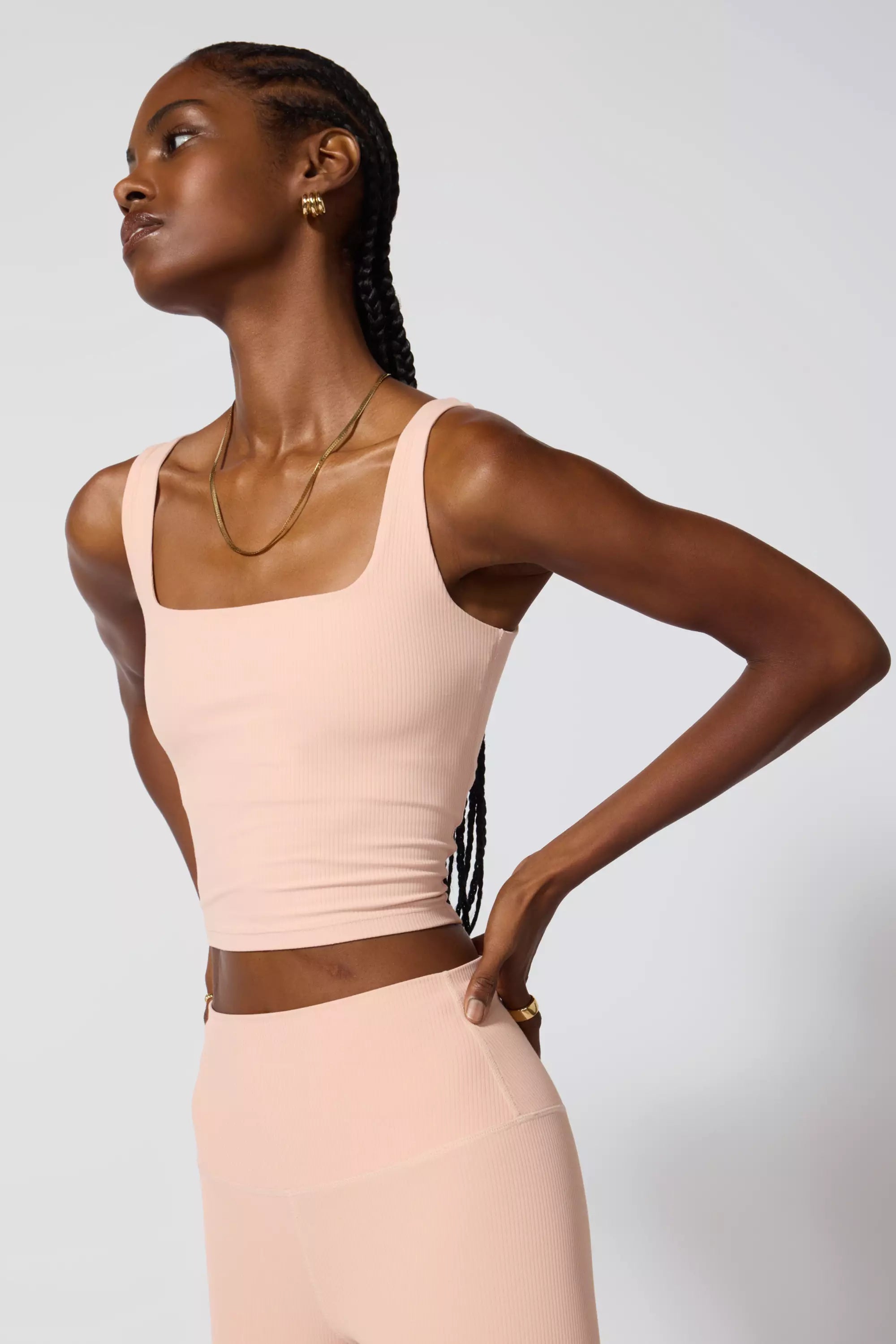 Ribbed Crop Tank with Support - Rose Cloud