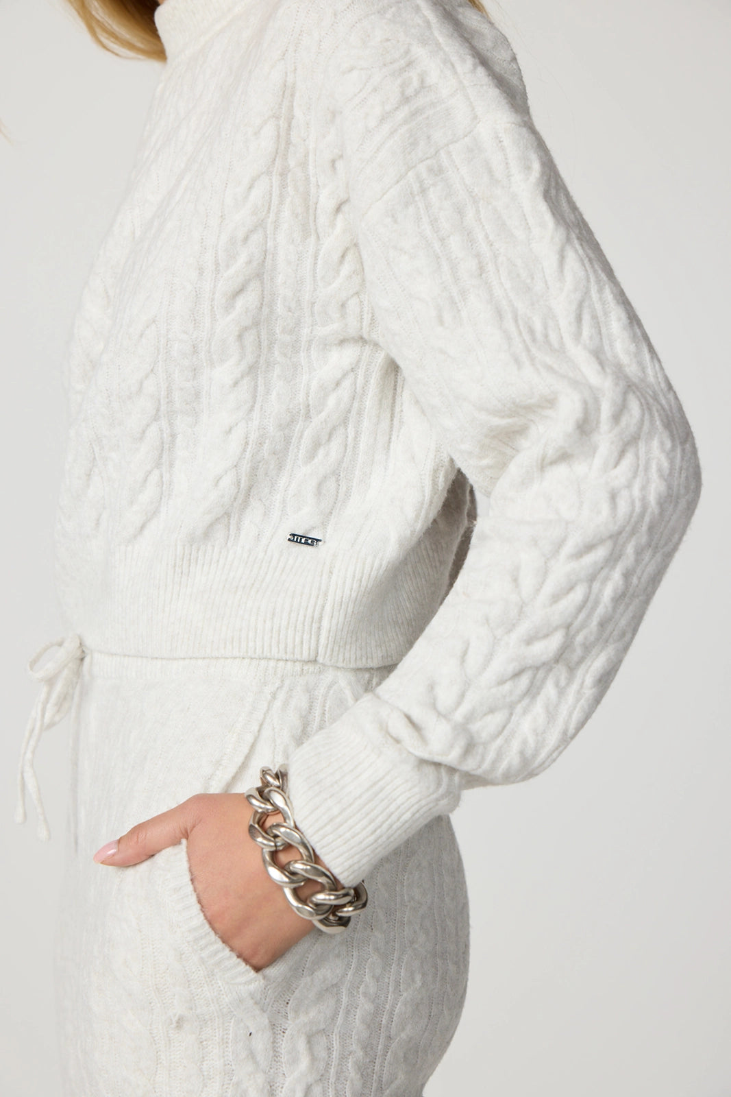 Cable Knit Cropped Sweater - Htr Moonbeam