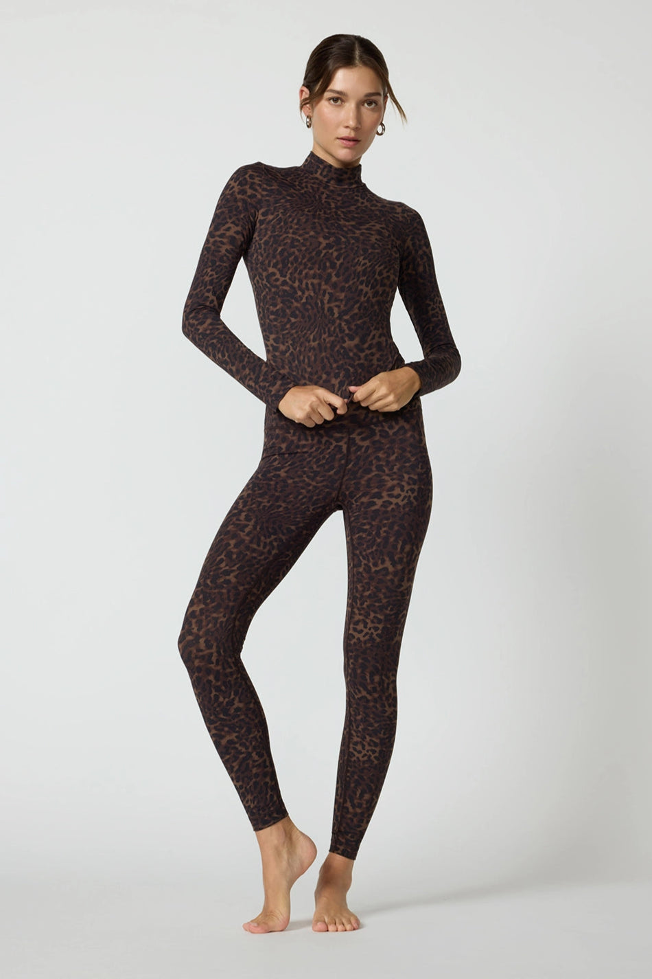 Printed Mock Neck Long Sleeve Top - Caribou Leopard