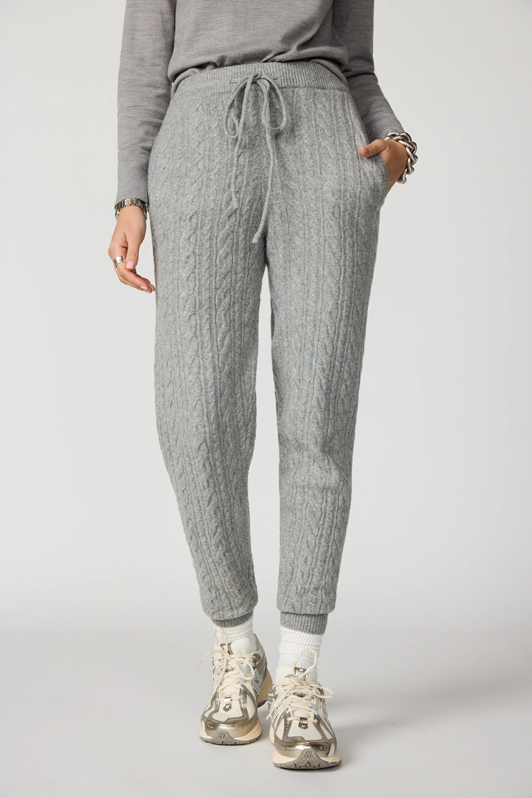 Cable Knit Jogger - Htr Steel Grey