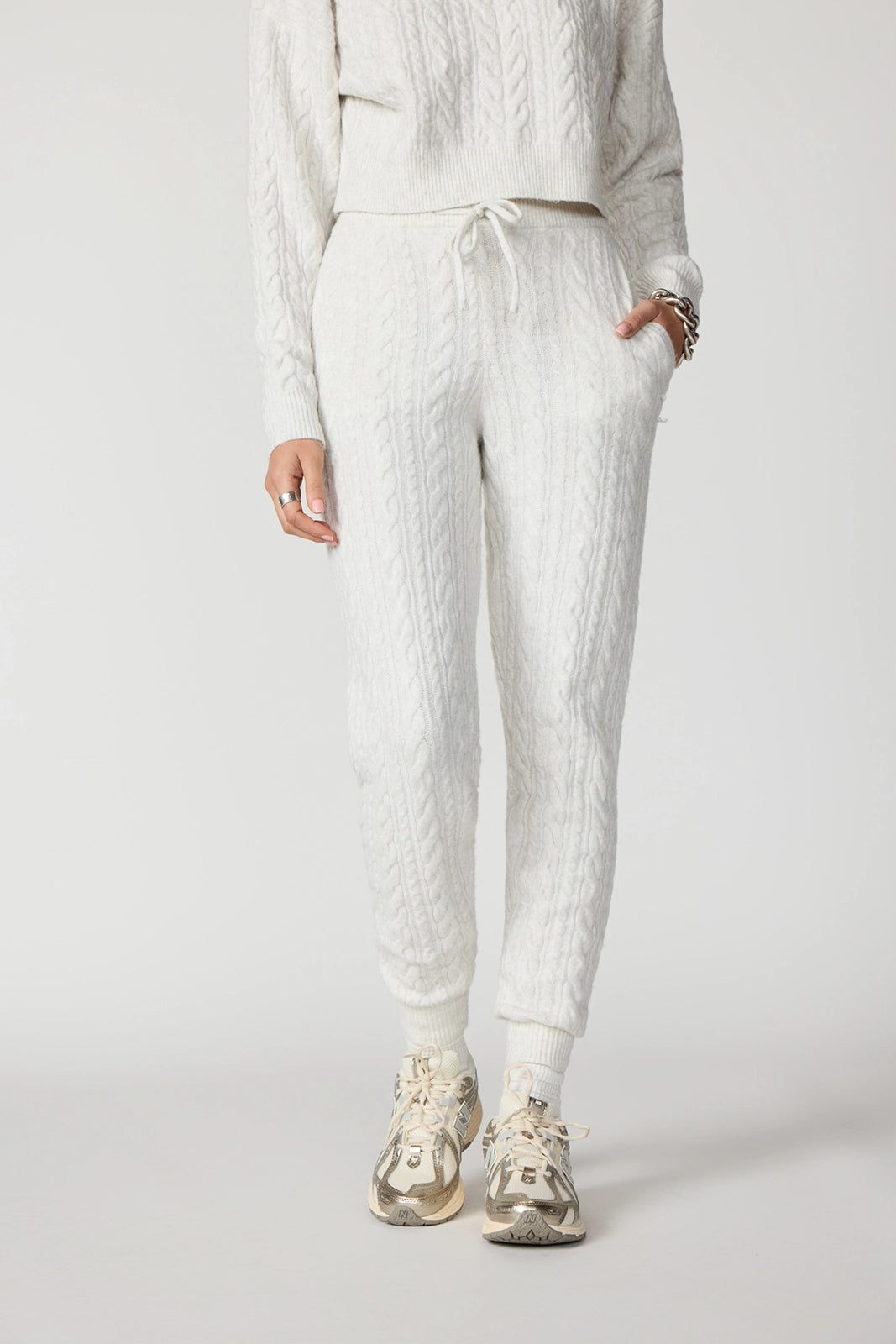 Cable Knit Jogger - Htr Moonbeam