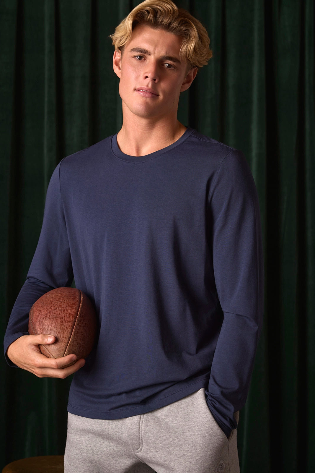 Pima Cotton Long Sleeve Tee - Navy Blazer